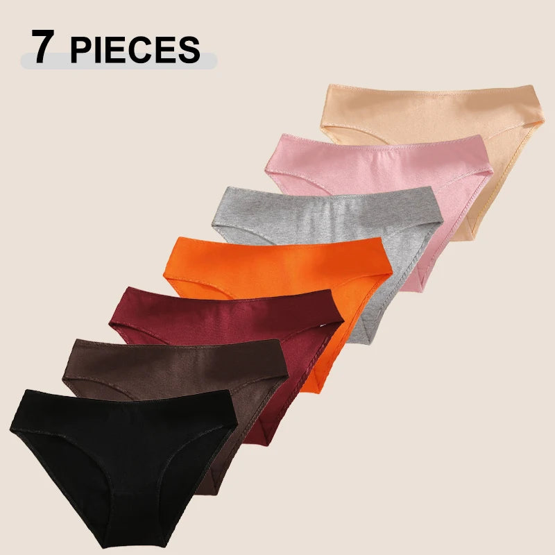 7Pcs Cotton Breathable Panties Women Comfortable Underwear Seamless Low Waist Underpants Fashion Girls Solid Color Sexy Lingerie