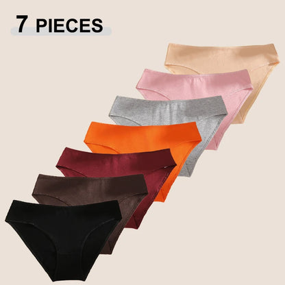 7Pcs Cotton Breathable Panties Women Comfortable Underwear Seamless Low Waist Underpants Fashion Girls Solid Color Sexy Lingerie