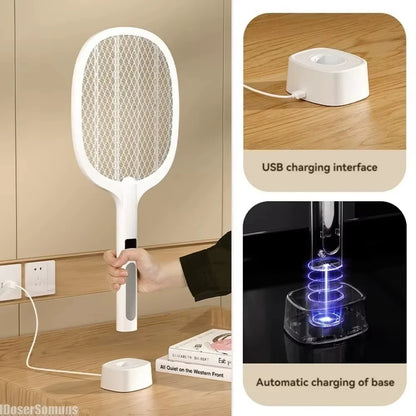 Electric Fly Swatter Handheld Fly Killer and Mosquito Trap Lamp Safe Rechargeable for Home Office Backyard Patio Camping
