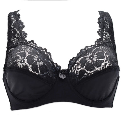 Plus Size Lace Bra - Embroidered Floral Lace Lingerie With Underwire Support