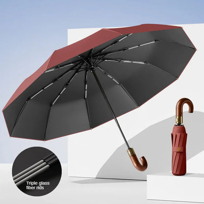 Windproof UV protection casual folding UPF50+automatic umbrella handle curved handle design, stylish design compact sun and rain