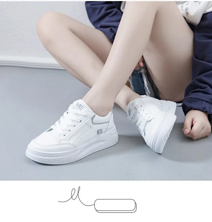 Outdoor Women Walking Shoes Skateboarding Shoes Women Sneakers PU Leather Lace-Up Breathable Jogging Casual Sneakers De Mujer