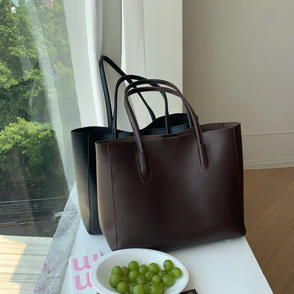 Vintage Women's Tote Bag - Large Capacity PU Leather Shoulder Purse for Everyday Use