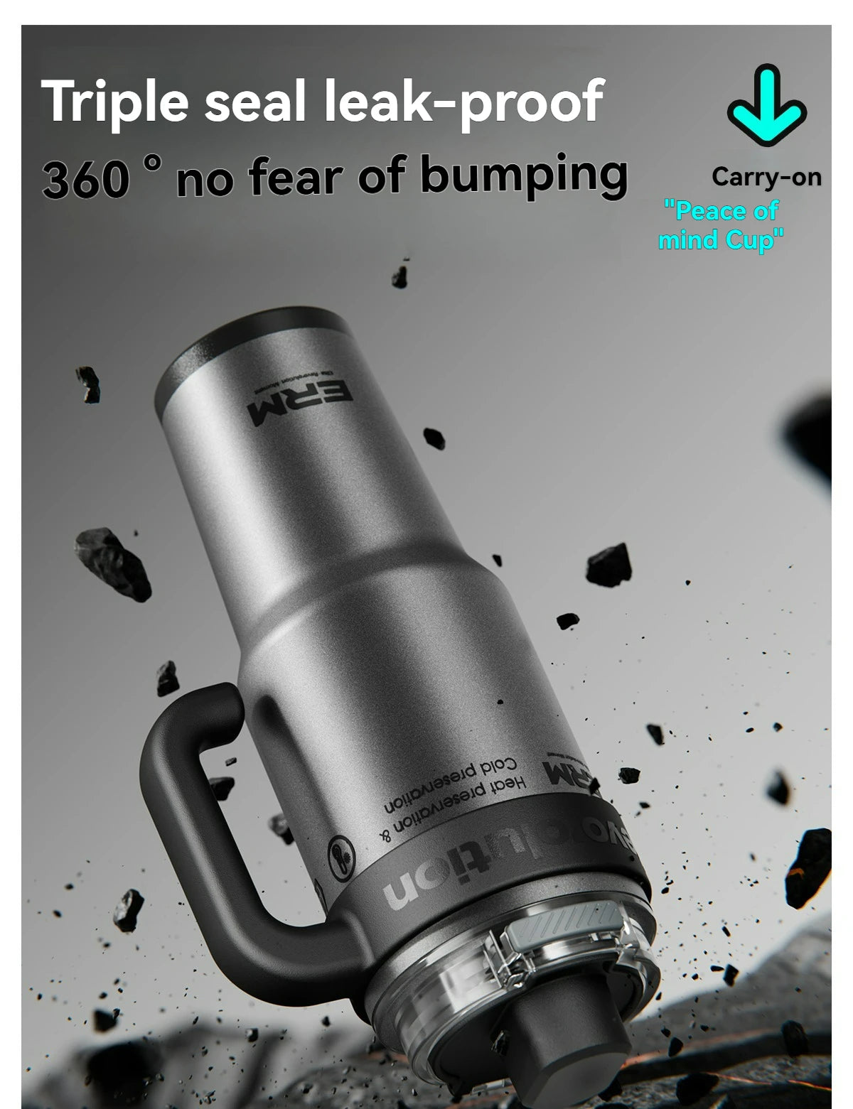 1200ML Extra Large Tumbler Ceramic Drinkware Stainless Steel Water Bottle Insulated Vacuum Flask Straw & Handle Leakproof Mug