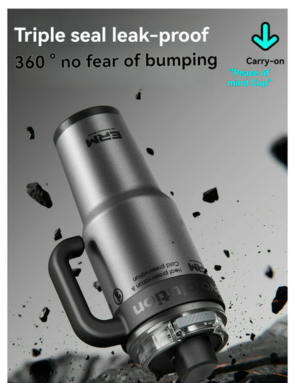 1200ML Extra Large Tumbler Ceramic Drinkware Stainless Steel Water Bottle Insulated Vacuum Flask Straw & Handle Leakproof Mug