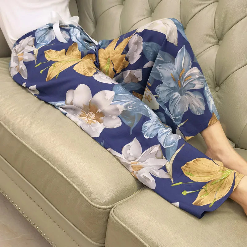 Women Cotton Casual Trousers Summer Loose Pajamas Home Pants Thin Wide Leg Pants Fashion Oversized Sleep Bottoms Korean Pants