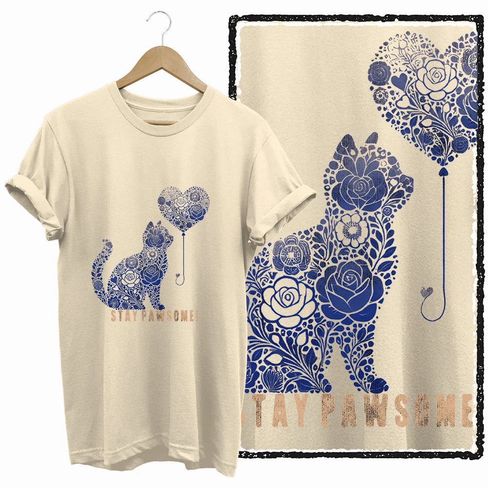 COOLMIND BEIGE cat print exclusive graphic 100% cotton women T shirt big size loose cotton cat lover women tshirt LOVELY cat tee