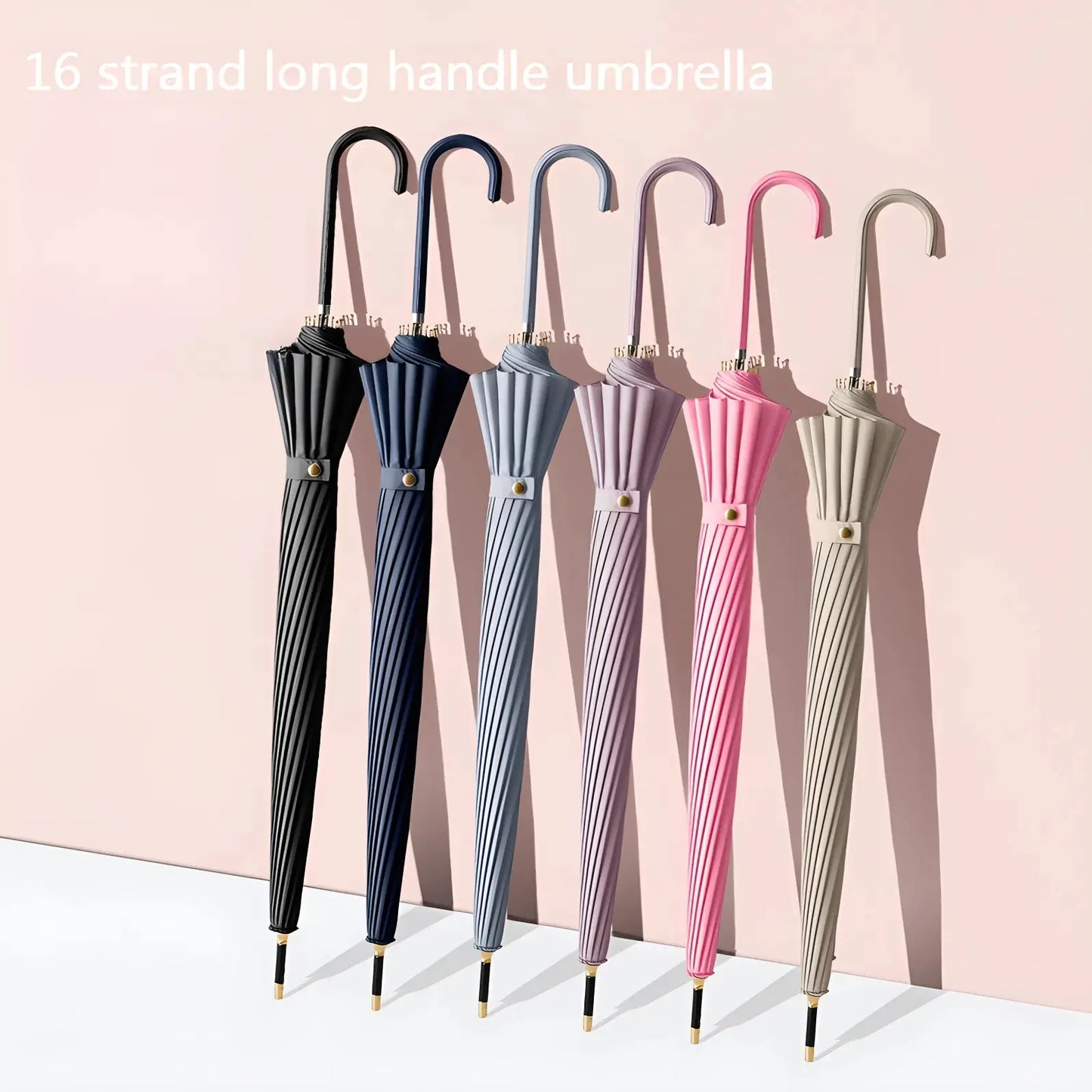 Japanese Long Handled Umbrella Ins for Both Sunny and Rainy Use, Black Glue Large Size Storm Resistant 16 Bone Automatic Waterpr