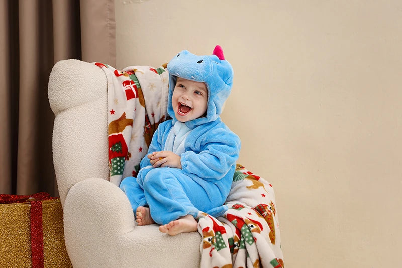 Baby Winter Rompers - Soft Polyester Hooded Jumpsuit With Animal Pattern, Machine Washable