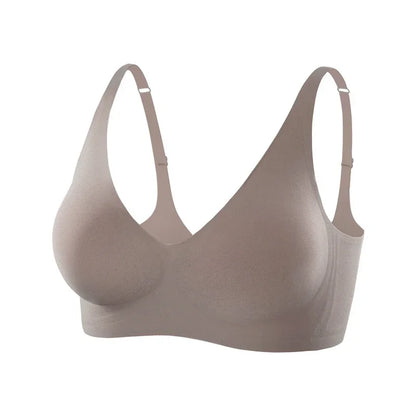 Plus Size Wireless Bra - Seamless Push Up Padded Plunge Bra with Adjustable Straps