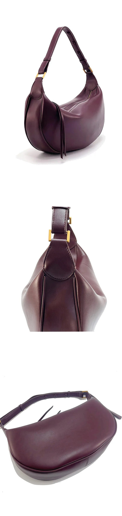 PU Leather Shoulder Bag - Dumpling Crescent Soft Hobo Bag for Women with Zipper Closure