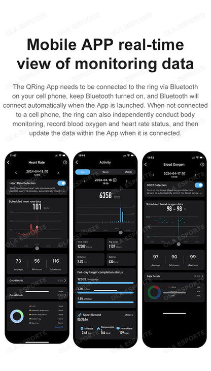 Smart Ring Couple Space Interaction Health and Sleep Monitor Multi Sport Mode Gesture Control 5ATM Waterproof with Charging Case