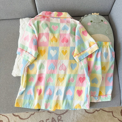 2Summer short-sleeve pajama set for women, comfortable and trendy, shorts can be worn outside, home wear set