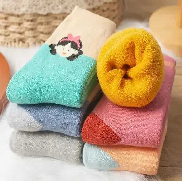 5 Pairs/Lot Kids Scoks Autumn Winter Kids Warm Thicken Cotton Socks Unisex Boys Girls Cute Cartoon Animal Socks