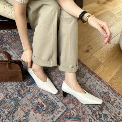 SUOJIALUN Autumn Women Pumps Shoes Fashion Shallow Slip On Ladies Eelgant Single Shoes Square High Heel Outdoor Dress Pumps
