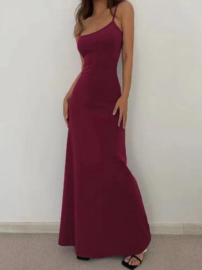 Summer Backless Dress - Slim Waisted Spaghetti Strap Mid-Calf Length Casual Outfit