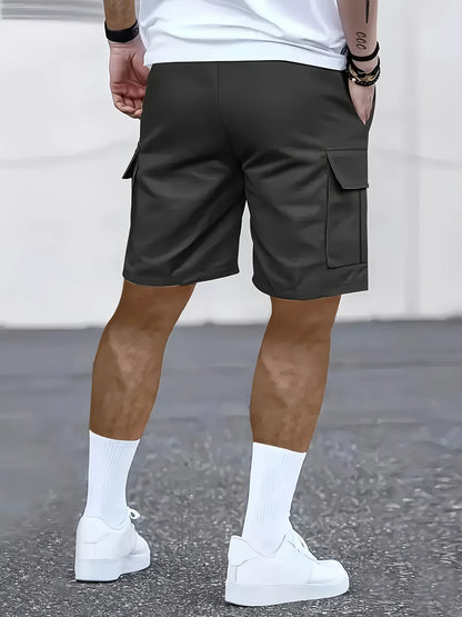 Men's Work Shorts - Multi-Pocket Cargo, Elastic Waistband, Breathable Polyester