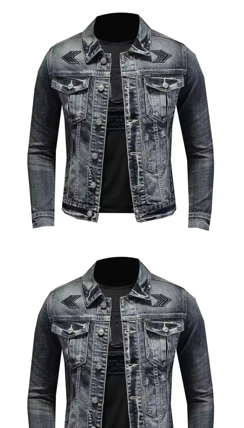 Men's Vintage Denim Jacket High Street Trend Loose Street Riding Biker Clothing Handsome Casual Buttoned Lapel Men's Clothing