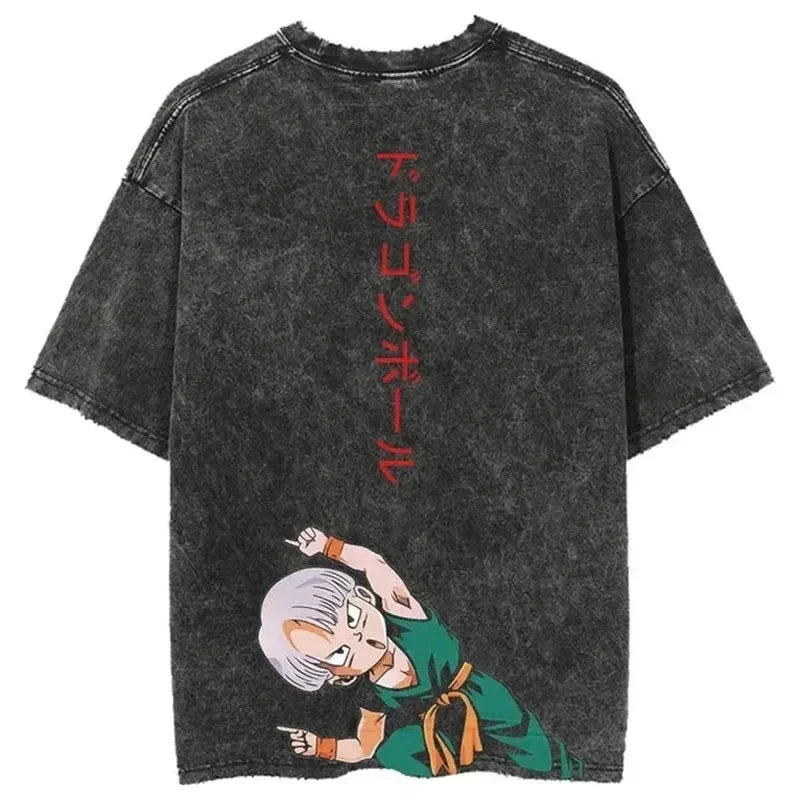 T-shirt Men's Street Clothing Dragon Ball Cartoon Pattern Vintage T-shirt Neutral Casual White Cotton Women T-shirt Top