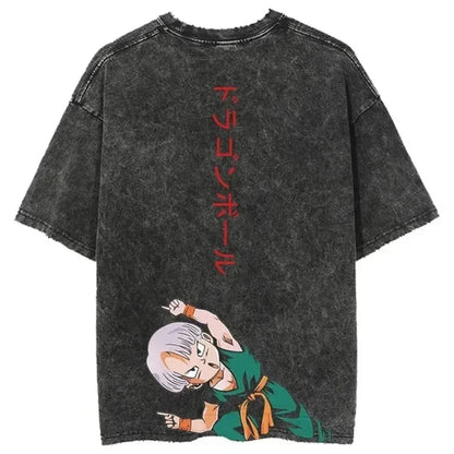 T-shirt Men's Street Clothing Dragon Ball Cartoon Pattern Vintage T-shirt Neutral Casual White Cotton Women T-shirt Top
