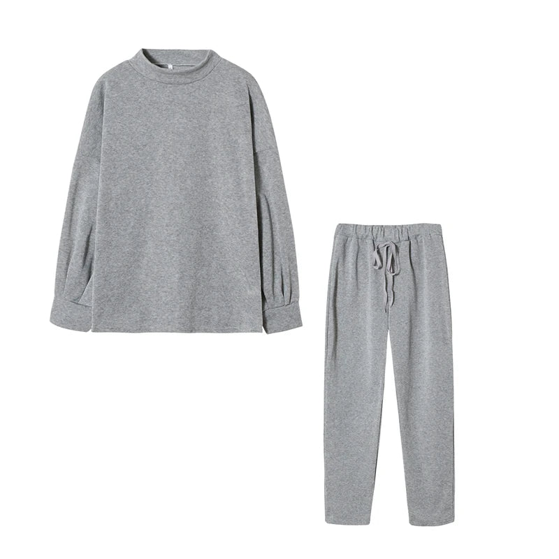 2025 Autumn and Winter Women's Sweater High Collar Casual Pure Color Trousers Two-piece Set