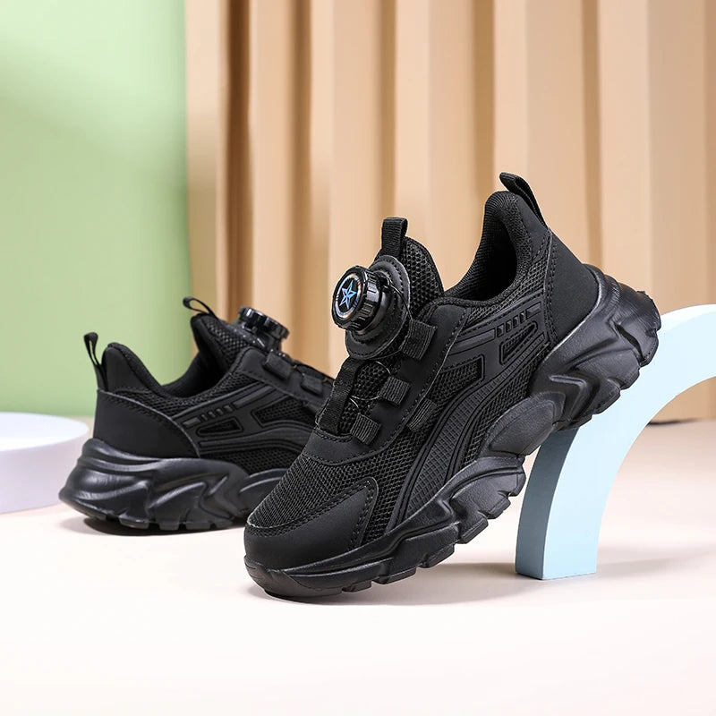 Children Sports Shoes - Boys Running Sneakers Black Mesh | Breathable Summer Casual