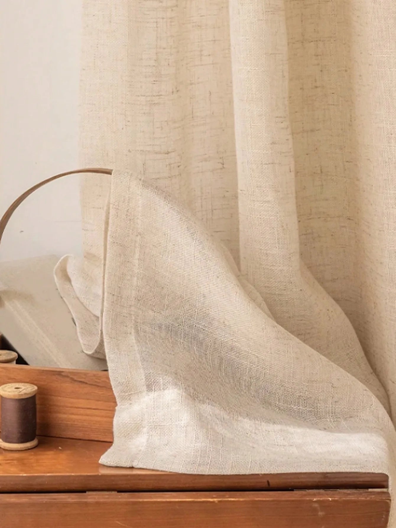 Japanese Modern Curtains - Beige Linen Window Screen | UV Resistant, Dust Proof Panels