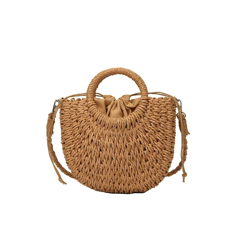 Straw Rattan Handbag – Large Capacity Half Moon Purse | Hollow Out Shoulder Bag