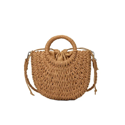 Straw Rattan Handbag – Large Capacity Half Moon Purse | Hollow Out Shoulder Bag