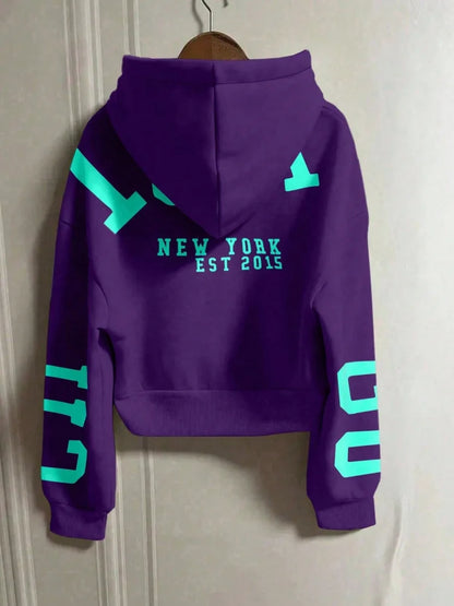 Women Y2K Crop Zip Up Hoodie Letter Print Oversized Long Sleeve Hooded Sweatshirt Casual Streetwear Short Jacket Outerwear