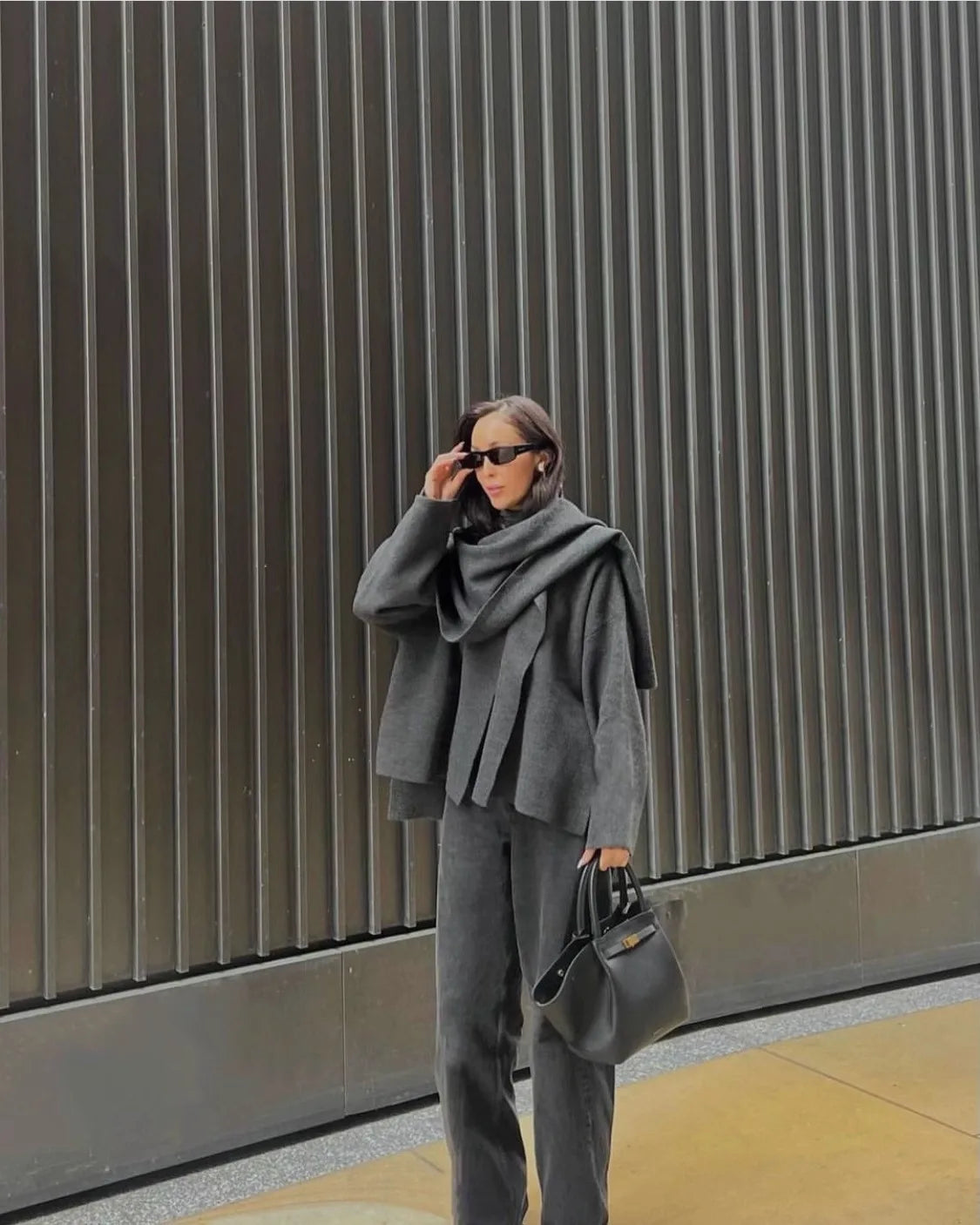 Knitted Coat Women – Warm Autumn Coat Female With Scarf Collar & Button Closure