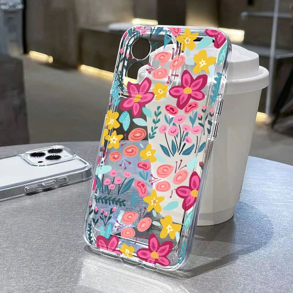 Clear Phone Case For Samsung S26 S25 Ultra S24 S23 S22 S21 A57 A37 A17 A07 A56 5G A36 A26 A16 A55 A54 A53 Pink Flower Soft Cover