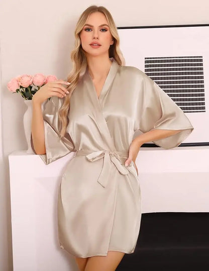 Nightgown Soft Bathrobe Short Women's Lounge Bride Bridesmaid Morning Gown Solid Color Wedding Party Silky Robes Summer