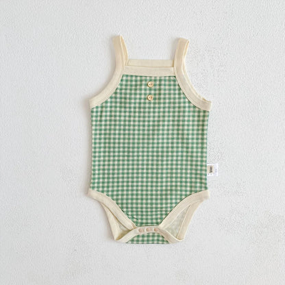 Baby Girls Jumpsuit - Soft Cotton Plaid Sleeveless Summer Romper with Snap Closure