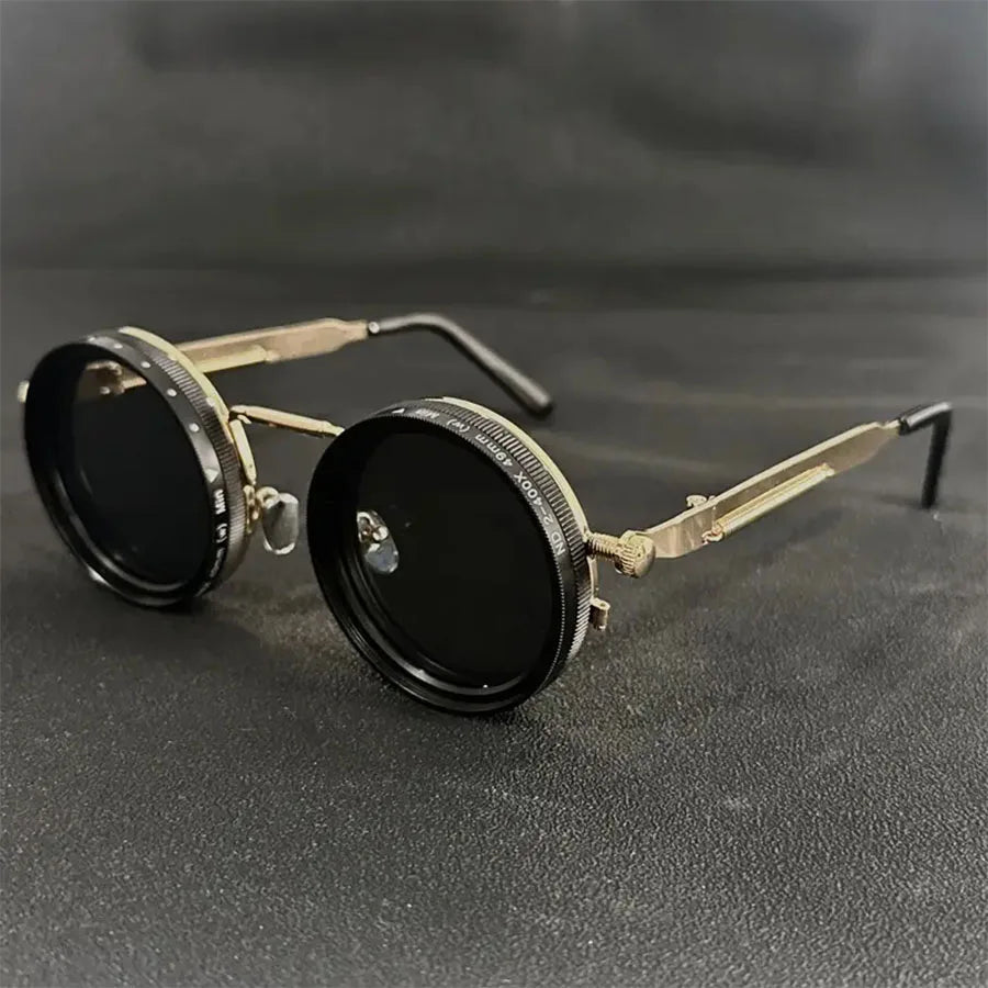 Cyberpunk Style Glasses – Metal Frame Eyewear with Rotating Lenses & UV400 Protection
