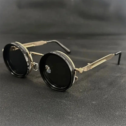 Cyberpunk Style Glasses – Metal Frame Eyewear with Rotating Lenses & UV400 Protection