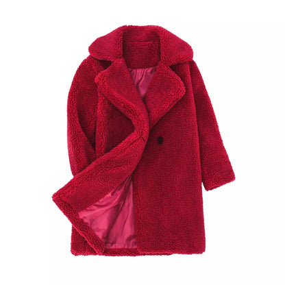 Lamb Fleece Girls Jacket Autumn Winter New Girls Long Style Solid Color Thick Warm Lapel Windbreaker For 2-6Y Girls Overcoat