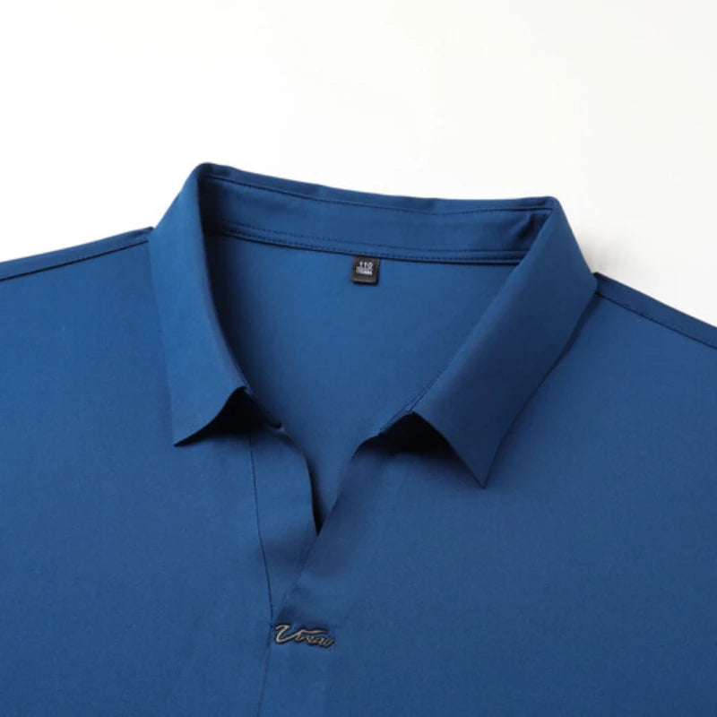Men's Polo Shirt - Elastic Stretch, Business Casual Short Sleeve Polo for Office Wear