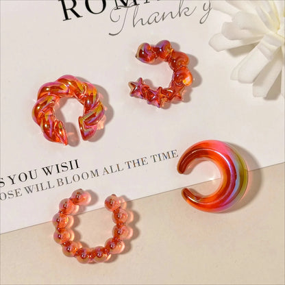 4PCS Women Threadless Ear Cuffs Set Fashion Europe US Transparent Colorful Dopamine Irregular C Shape Clip On Earrings Jewelry