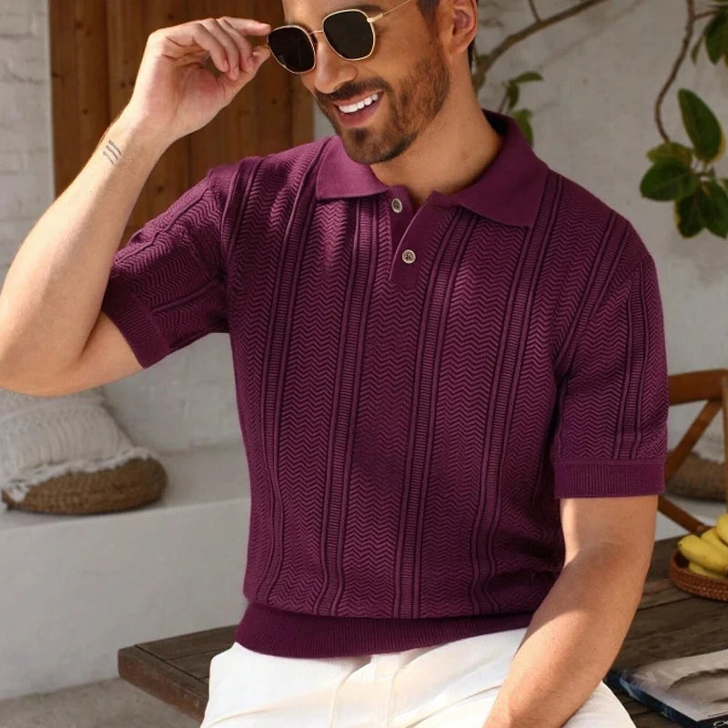 US Size Mens Knit Shirts Casual Stretch Golf Shirts Short Sleeve Polo Shirt Men's Summer Old Money Knit Top