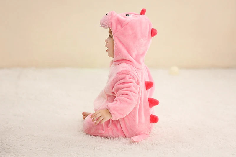 Baby Winter Rompers - Soft Polyester Hooded Jumpsuit With Animal Pattern, Machine Washable