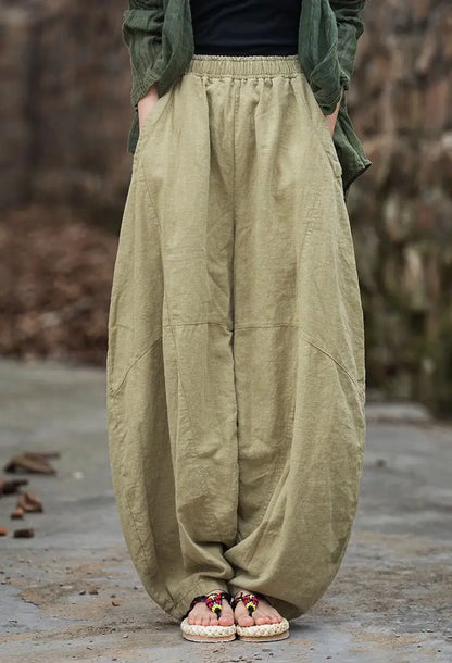 Elegant Women's Cotton Linen Baggy Cargo y2k Pants Vintage Elastic Waist Trousers Loose Casual Long Wide Leg Oversize Clothes
