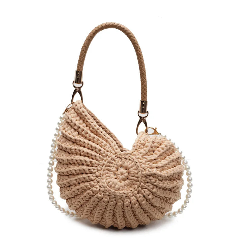 Handmade Seaside Messenger Bag - Womens Crossbody Bag with Conch Shell and Pearls