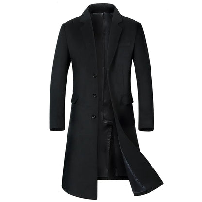 Men's Wool Coat - Thick Cotton Winter Trench Coat | Long Overcoat With Turn-Down Collar