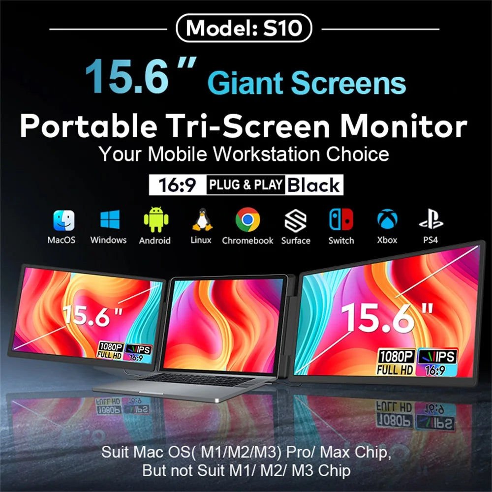 Portable Gaming Monitor - 16 Inch IPS Panel LCD Display With Swivel Bracket