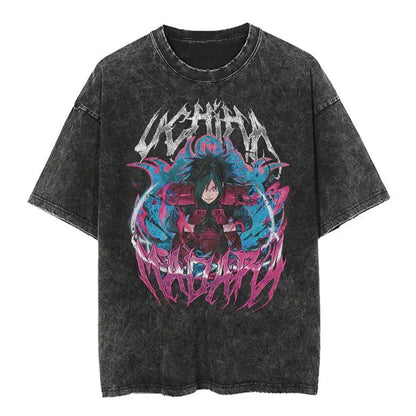 Men Streetwear Tshirt Japanese Naruto Anime Graphic T-Shirt Cotton Harajuku Washed T Shirt Summer Hip Hop Tops Tees Black