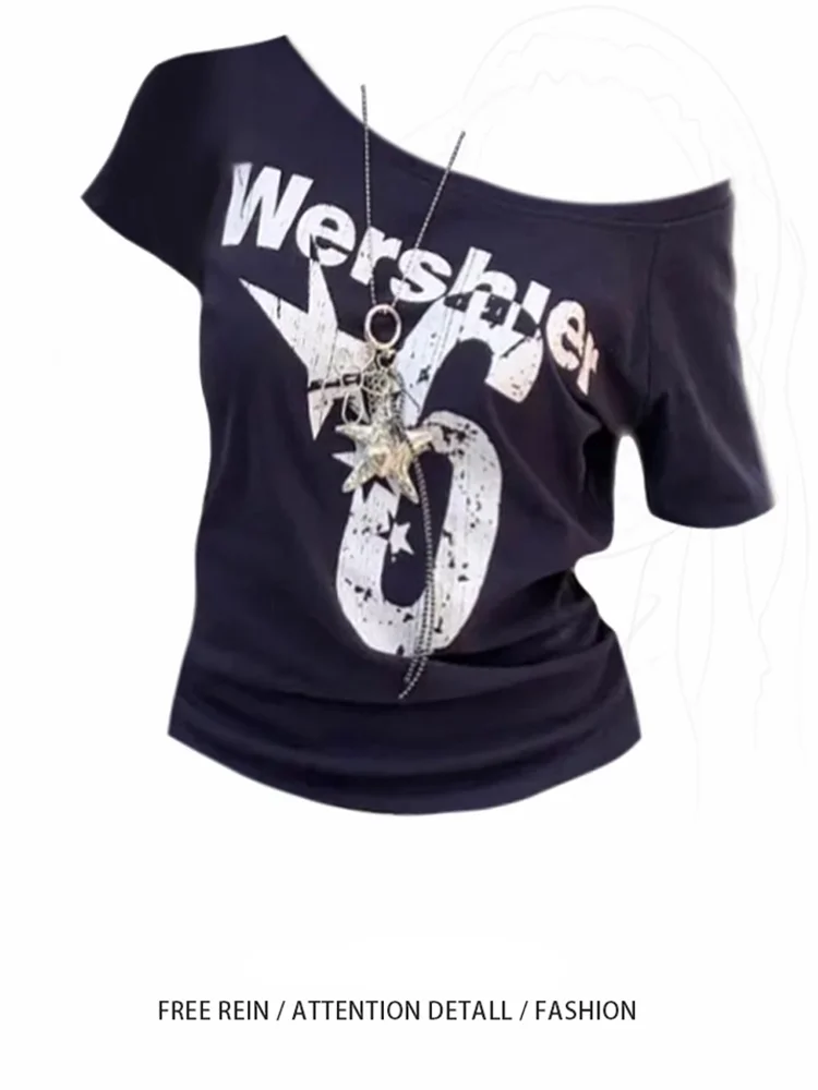 Summer Y2k Sport Off Shoulder Top Women Sexy Vintage 2000s Short Sleeve T Shirt Lady Body Basic Crop Top Female Casual