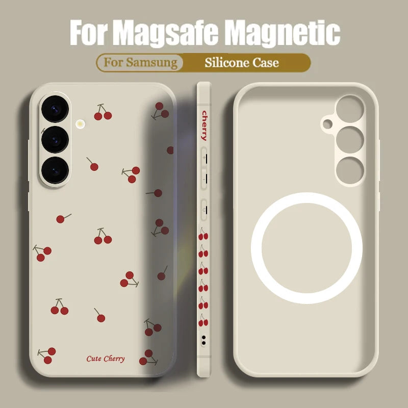 Little Cherry Magnetic Case For Samsung Galaxy S25 FE S26 S25 S24 S23 S22 Ultra Plus For Magsafe Wireless Charge Lanyard Cover