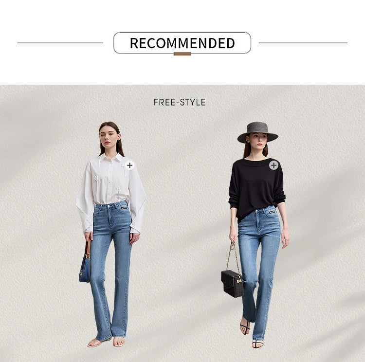 Amii Flared Jeans Autumn 2026 New Commuter Style Casual Versatile Women's Pants Solid Color Denim Trousers For Women 12621032