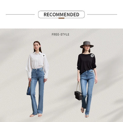 Amii Flared Jeans Autumn 2026 New Commuter Style Casual Versatile Women's Pants Solid Color Denim Trousers For Women 12621032